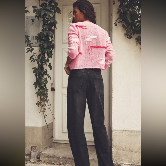 ZARA NEW WOMAN SS23 PINK JACQUARD KNIT CARDIGAN 1957/104 - Picture 9 of 11